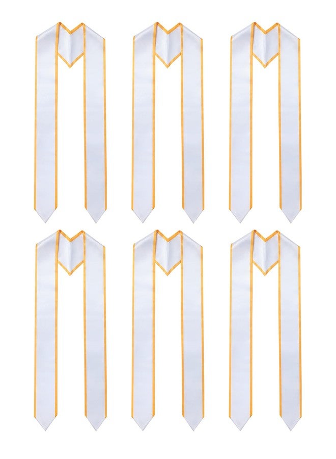 GHGMAO 6 Pcs Plain Graduation Stole for Unisex Adult Classic End With Trim Graduation Sash Honor Stoles, 72" Long, 9 Colors (White and Gold) - Image 1